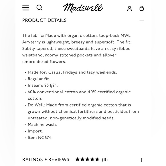 Madewell MWL Airyterry Floral Embroidered Tapered Sweatpants - Picture 9 of 9